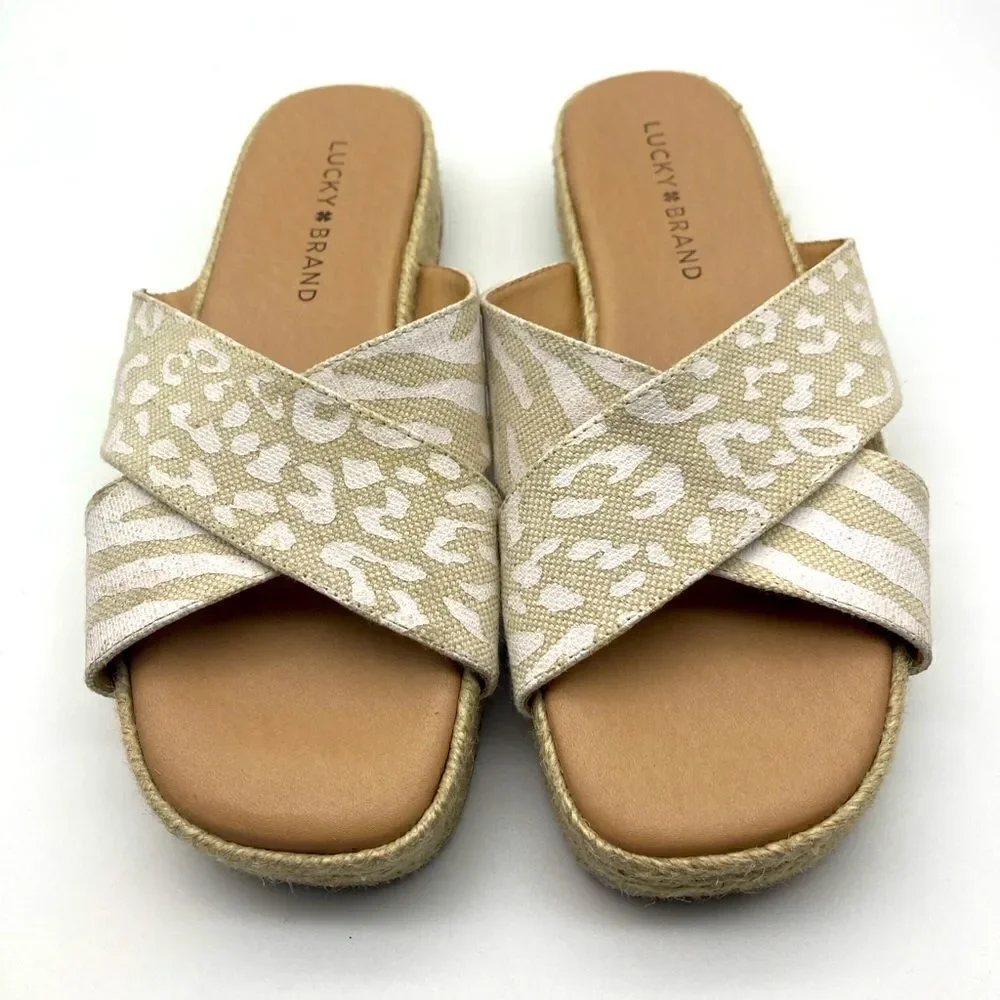 Lucky & Brand Gayte Animal Print Espadrille Sandals Size 6M/36,5 Made in Brazil